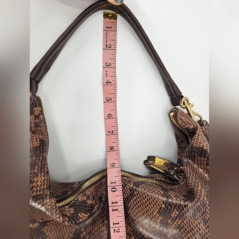 GILI Got To Love It Large LEATHER Emb SNAKE Choc Brown TASSEL Hobo Bag PURSE